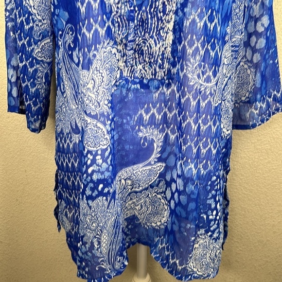 Raviya Blue & White Boho Floral Beaded Flowy Beach Swimsuit Cover Up Size Medium - Picture 3 of 8